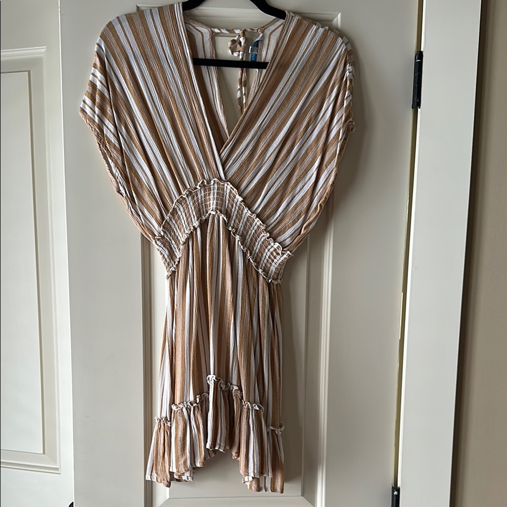 Striped V-Neck Dress with Ruffle Hem